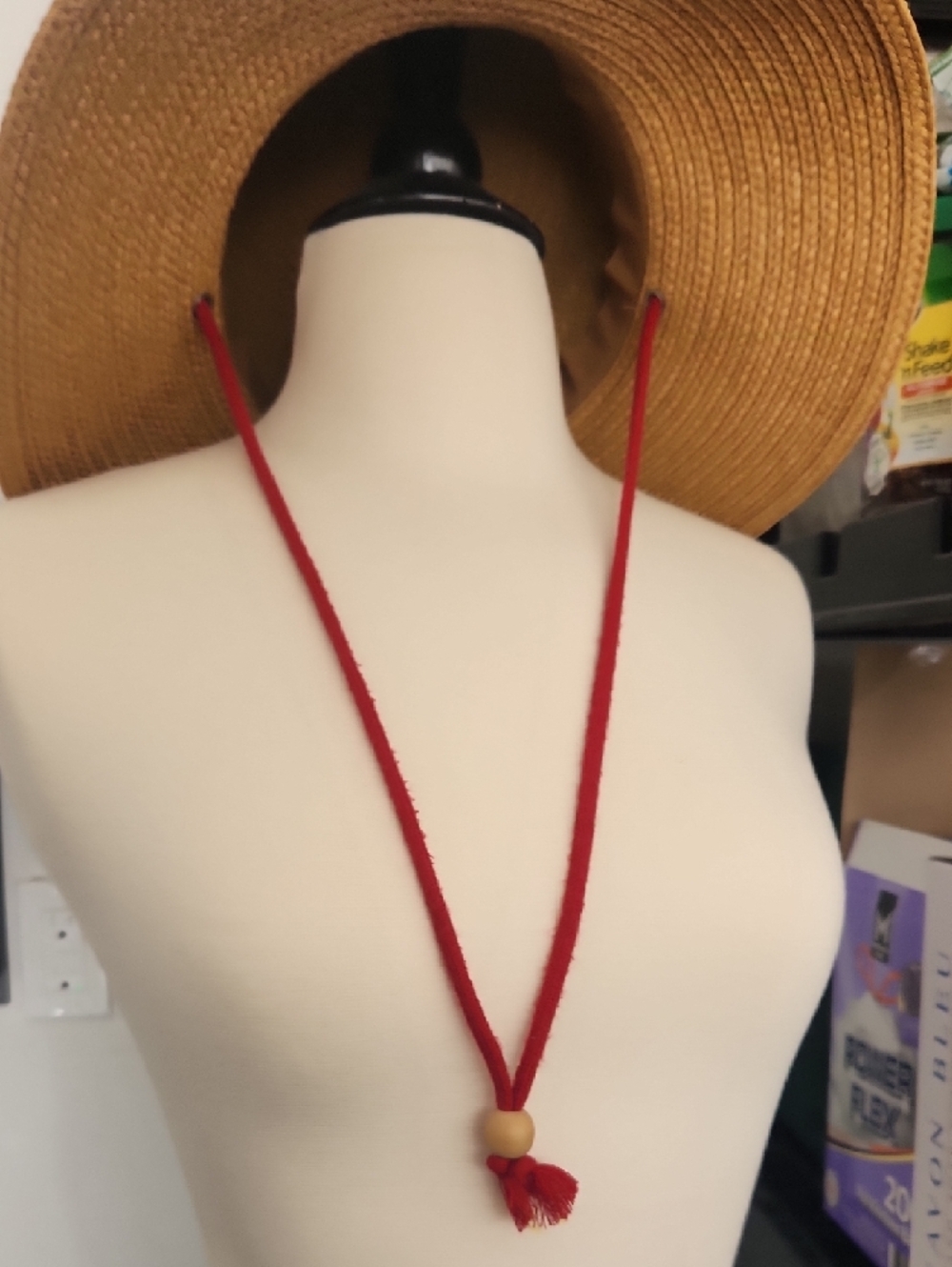 San Diego Hat Company Tan Straw Sun Hat with Red Ribbon - Picture 4 of 4